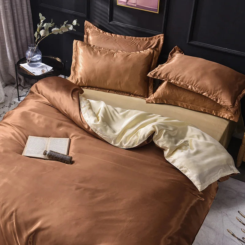 Afralia™ Ice Rayon Satin Bedding Set: Cooling, Soft, Summer Comfort for Twin-Double Bed