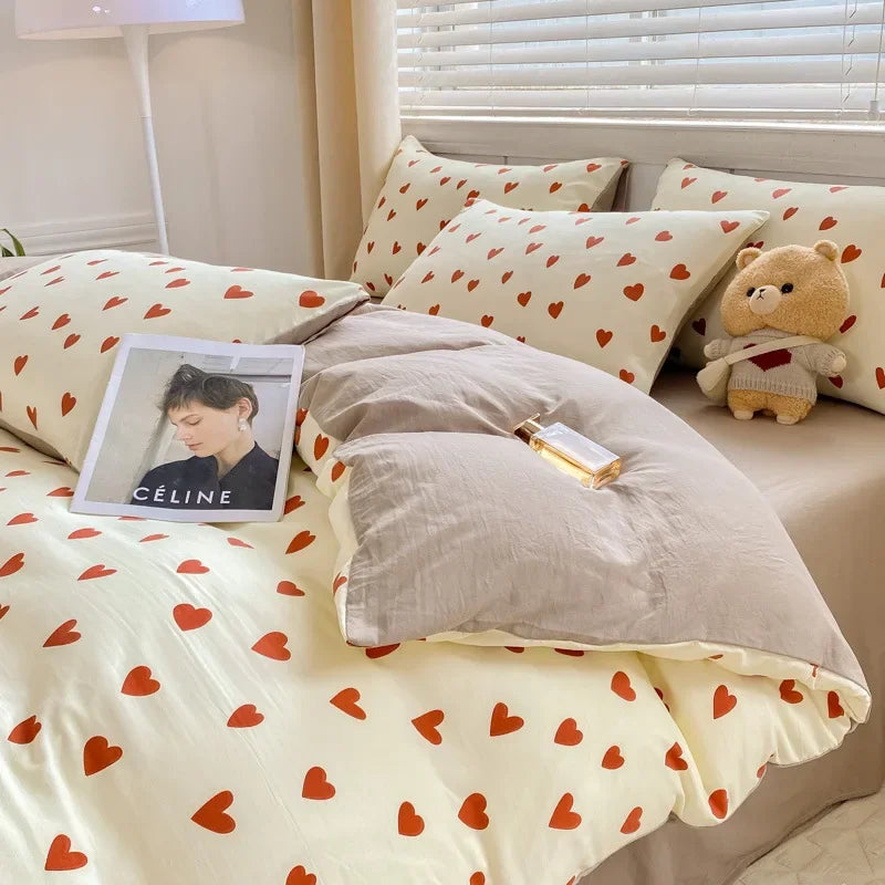 Afralia™ Cozy Pattern Printed 4Pcs Single Bedding Set - Soft Cotton Fabric