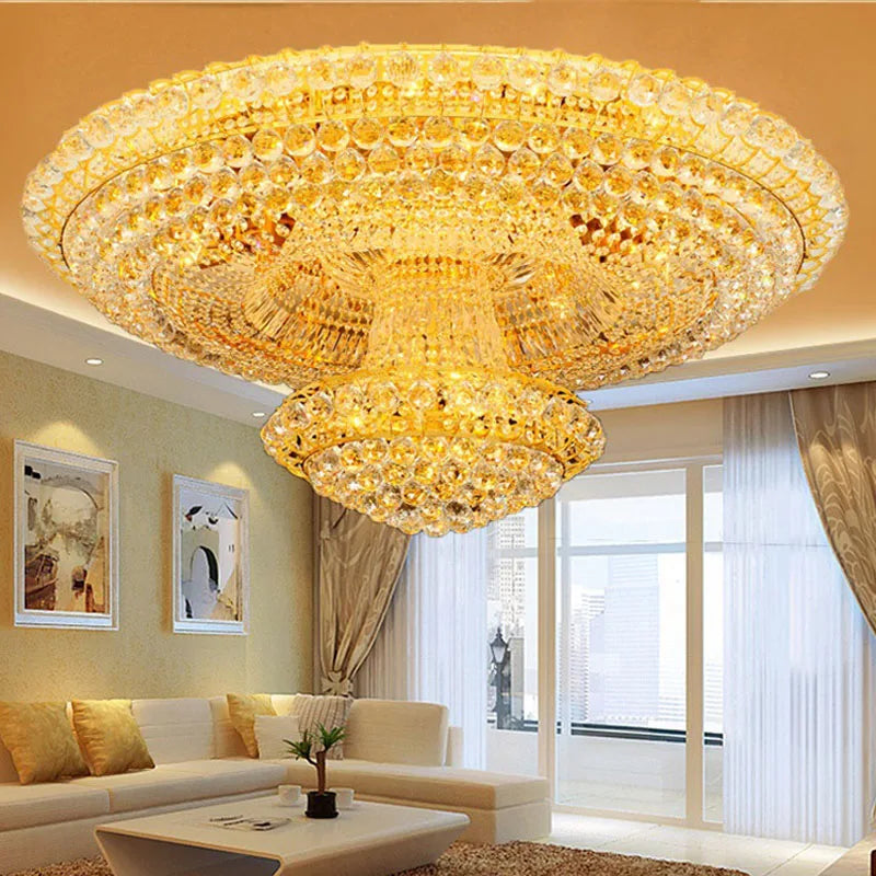 Afralia™ Golden Crystal Ceiling Chandelier for Elegant Hotel and Living Room Decor
