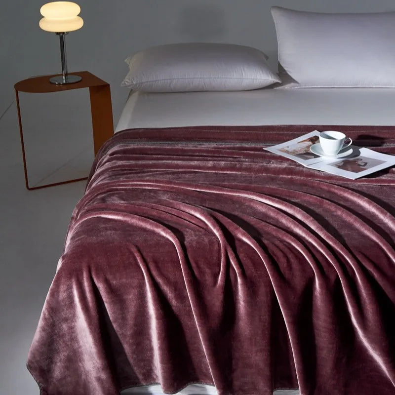 Afralia™ Velvet Milk Blanket: European Solid Color Flannel Bedspread for All Seasons