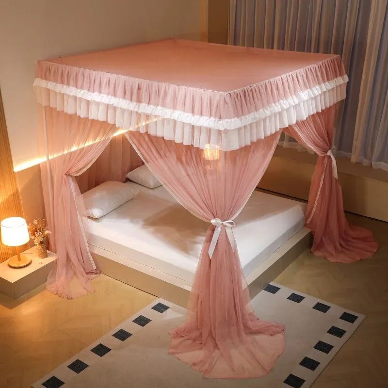 Afralia™ Korean Princess Square Top Canopy with Color Blocking Pleats & Bracket