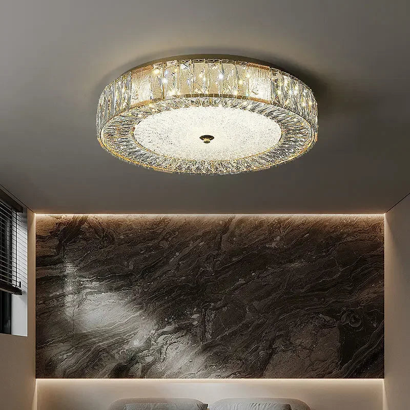 Afralia™ Golden Crystal Ceiling Chandelier: Modern Luxury LED Light Fixture for Living Room