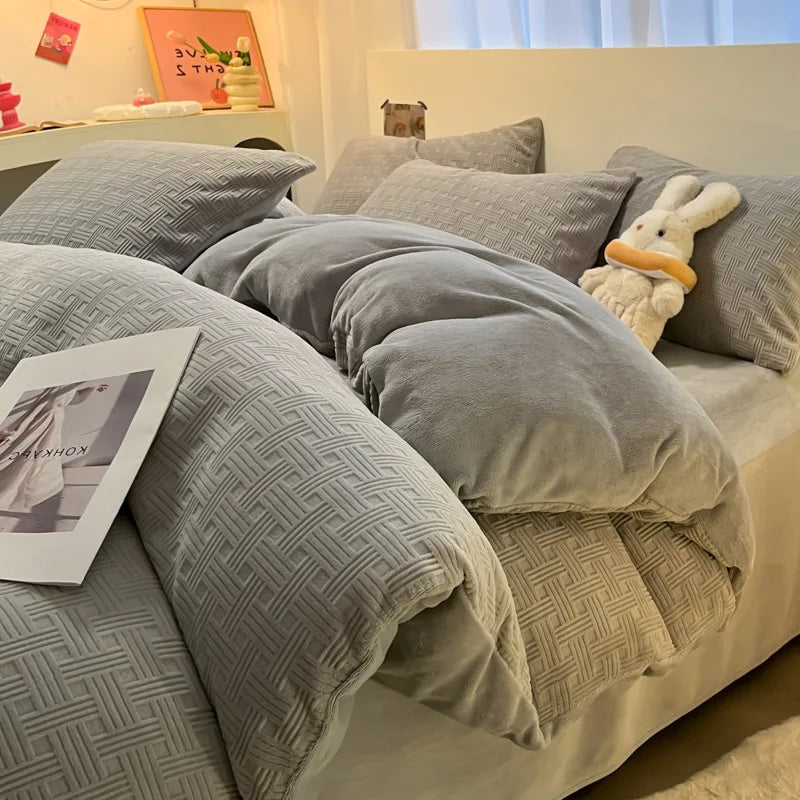Afralia™ Plush Waffle Fleece Duvet Cover - Cozy 3D Carved Winter Comforter for Adults
