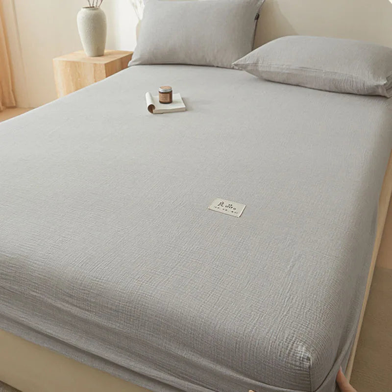 Afralia™ Cotton Fitted Sheet: Wrinkled Yarn, Nordic Comfort, All Seasons Bed Cover