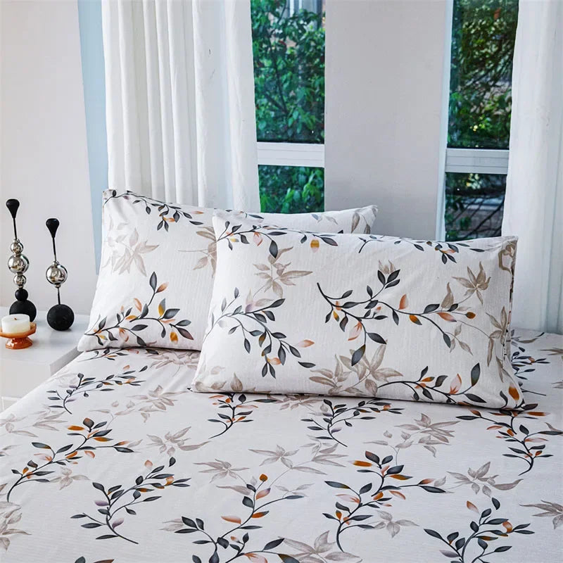 Floral Print Fitted Sheet & Pillowcase Set by Afralia™ for All Seasons
