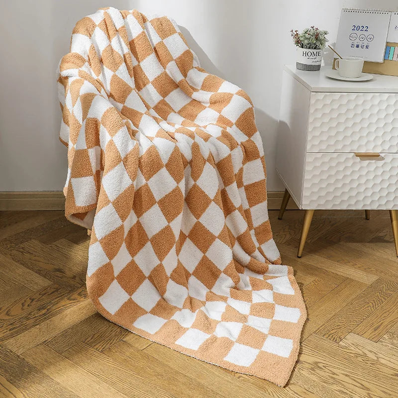 Afralia™ Nordic Velvet Checkerboard Blanket for Office Sofa & Napping