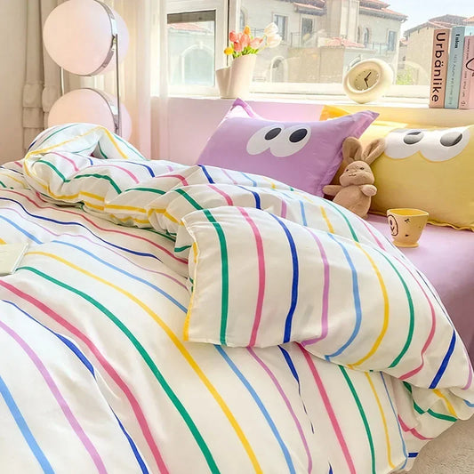 Afralia™ Striped Printed Cotton Bedding Set for Twin/Double Size Beds