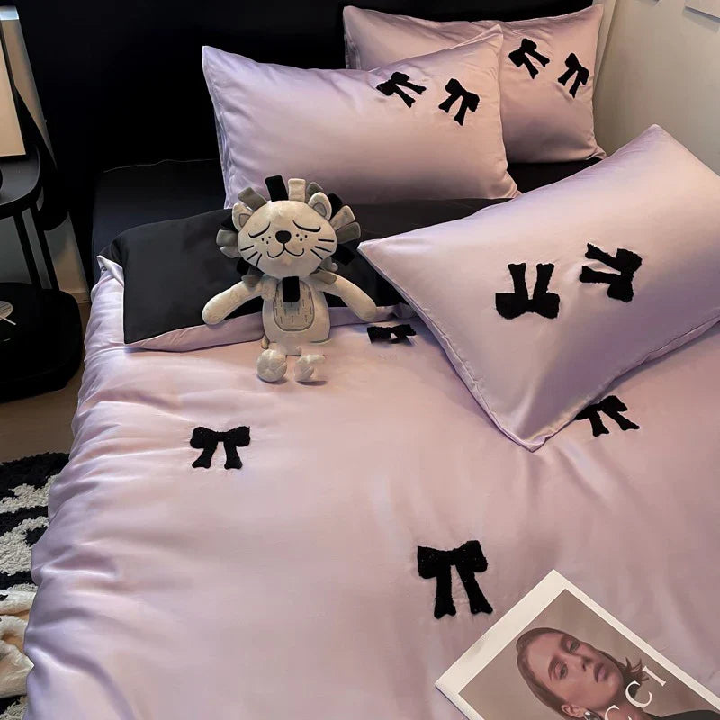 Afralia™ Butterfly Embroidered Ice Silk Bedding Sets - Cooling Duvet Cover Kit