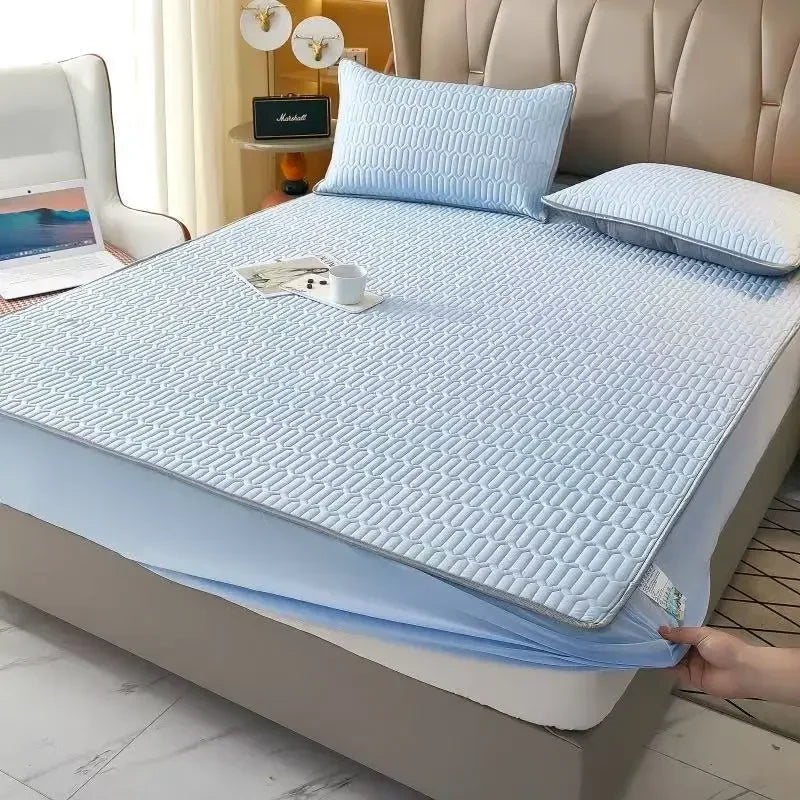 Afralia™ Cooling Latex Fitted Sheet Set: Soft 3-Layer Mattress Protector for Hot Sleepers