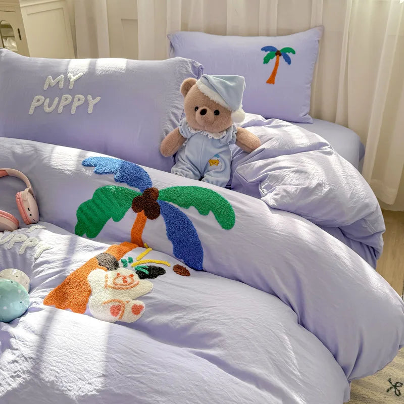 Afralia™ Cartoon Embroidery Bed Sets - Super Soft & Cute Bedding Set for Kids & Adults