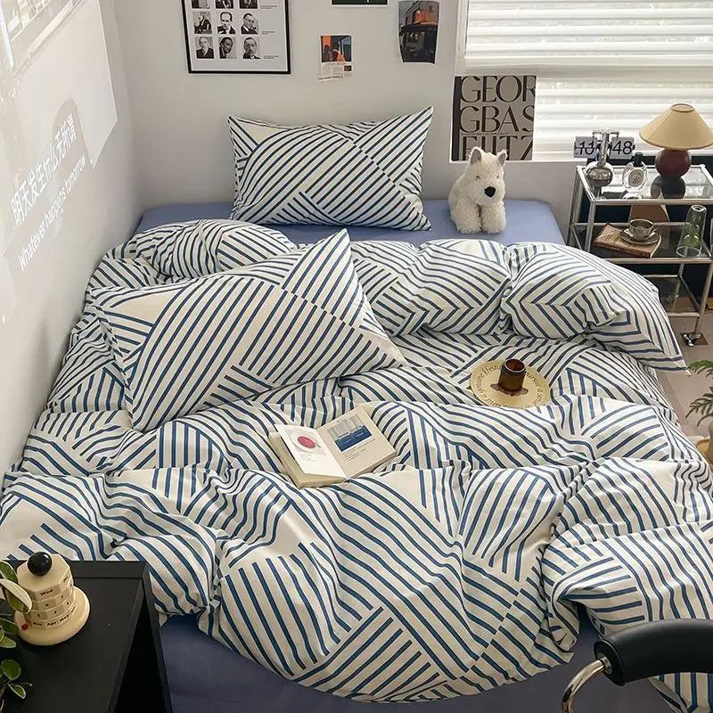 Afralia™ Nordic Cotton Bedding Set Duvet Cover with Sheets Single Queen Decor