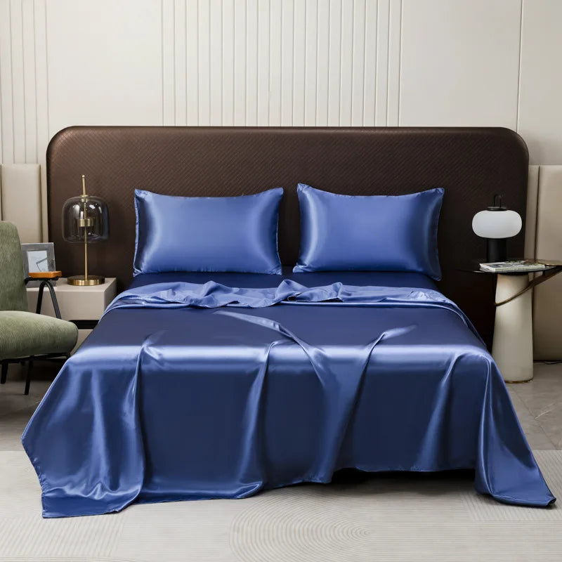 Afralia™ Satin Flat Sheet and Pillowcase Set | Silky Solid Color Bedding for Full Queen King Size