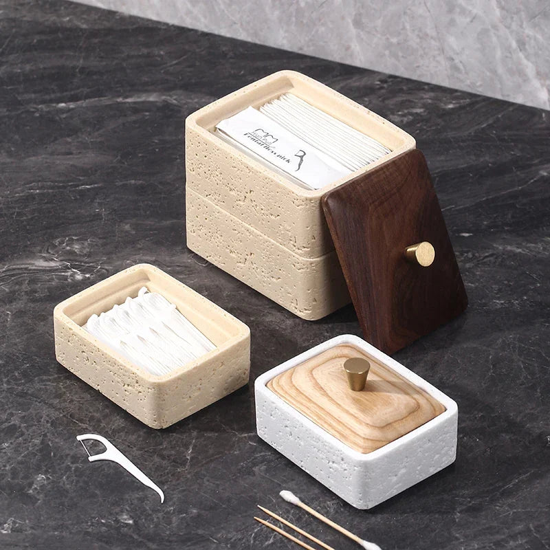 Afralia™ Double Decker Natural Stone Jewelry Organizer - 2 in 1 Floss Box & Bathroom Storage
