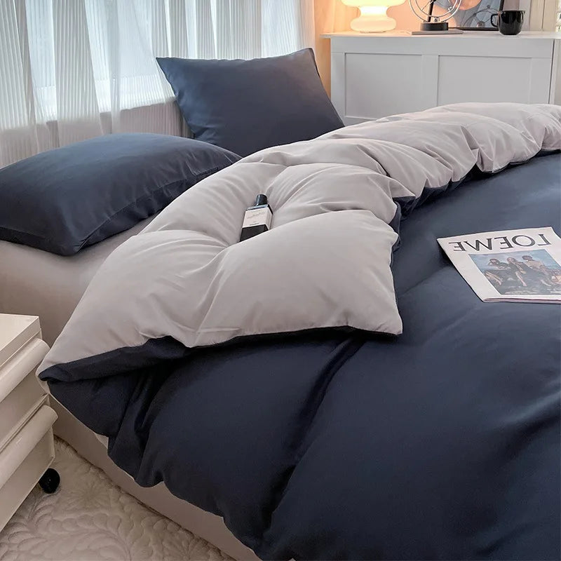 Afralia™ Solid Color Duvet Cover Set - Queen King Full Size Flat Sheet Bedding
