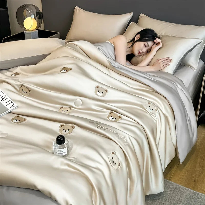 Afralia™ Washed Satin Embroidered Cool Blanket - Soft Skin-Friendly Summer Quilt