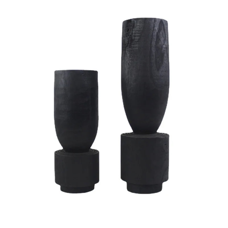 Afralia™ Handmade Carbonized Wood Wabi-Sabi Flower Vase for Home Hotel Villa Decor