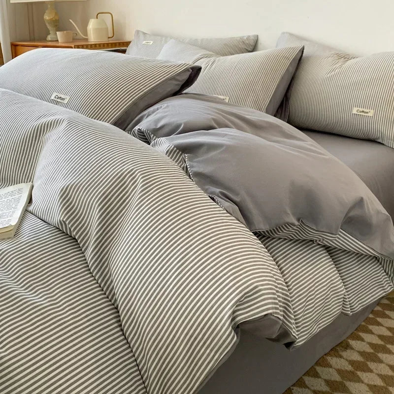 Afralia™ Nordic Cotton Bedding Set: Soft Striped Comforter Cover for Adults