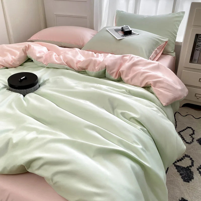 Afralia™ Satin Ice Silk Bedding Set - Double Sided Faux Silk Duvet Cover, Sheet & Pillowcases