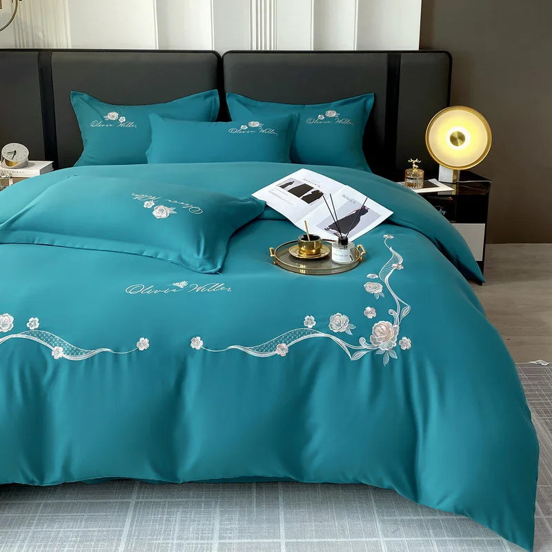 Afralia™ Luxe 100% Cotton Embroidered Bedding Set: Soft, Thick & Cozy Long Staple Comforter Kit