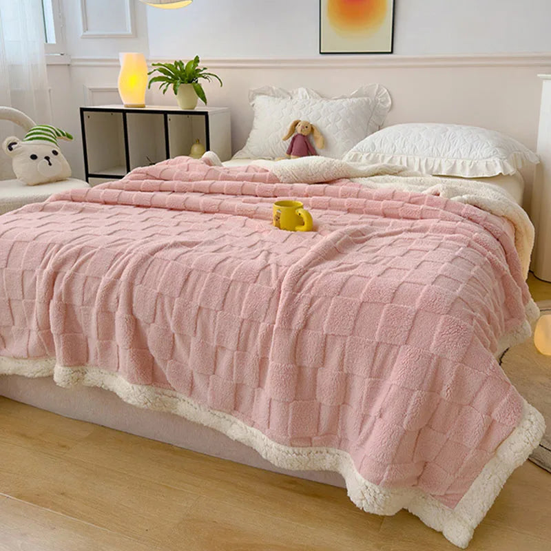 Afralia™ Checkerboard Faux Lamb Fleece Blanket: Soft, Cozy, Dual Sided Sofa Cover, Machine Washable