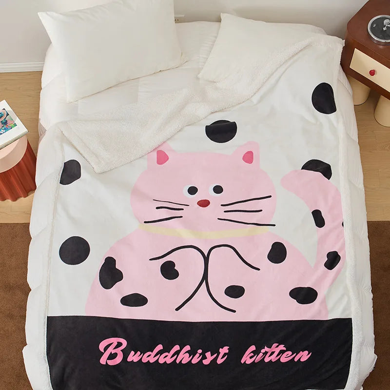 Afralia™ Lamb Fleece Cute Printed Blanket: Soft & Warm Double-Sided Throw Blanket