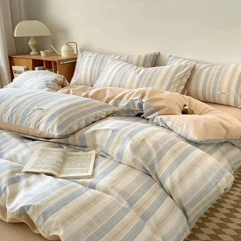 Afralia™ Nordic Cotton Bedding Set: Soft Striped Comforter Cover for Adults
