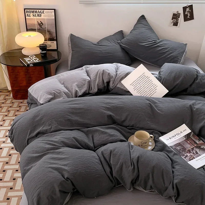 Afralia™ Soft Bedding Set: Fitted Sheet, Duvet Cover, Pillowcase - Queen/King Size