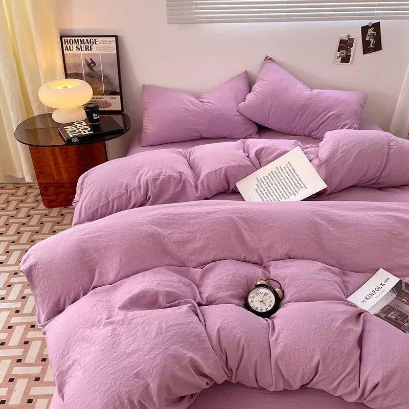 Afralia™ Soft Bedding Set: Fitted Sheet, Duvet Cover, Pillowcase - Queen/King Size