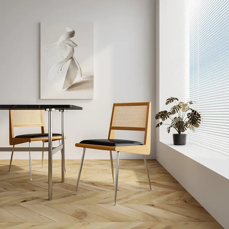 Afralia™ Rattan Plaited Backrest Dining Chair with Solid Wood Table