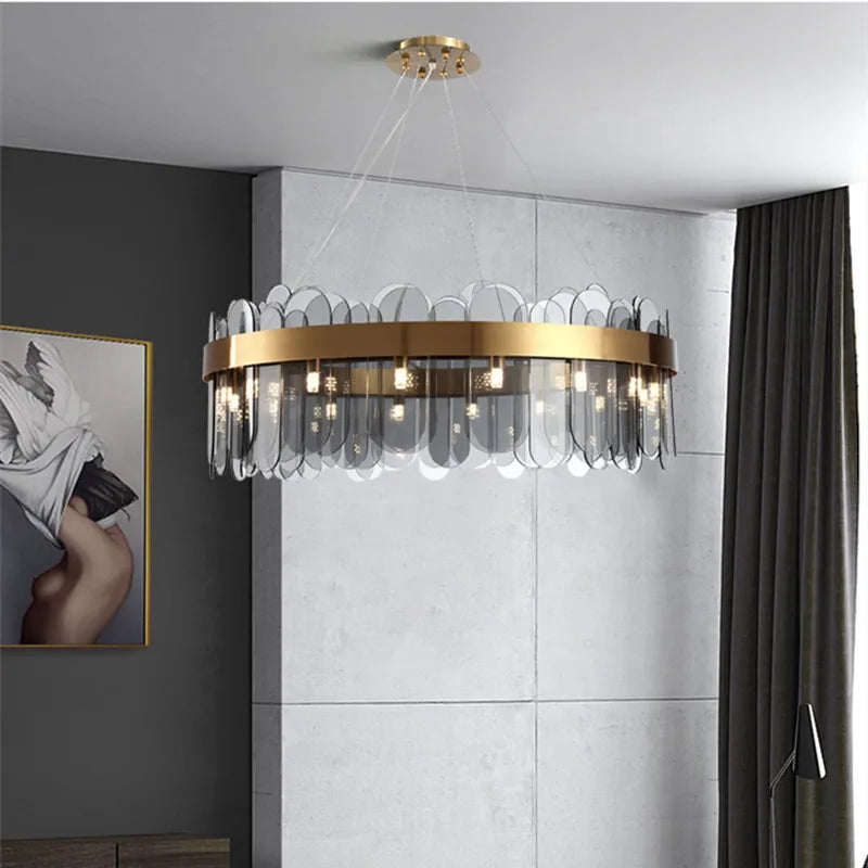 Afralia™ Smoke Grey Glass Pendant Chandelier for Modern Nordic Living Room