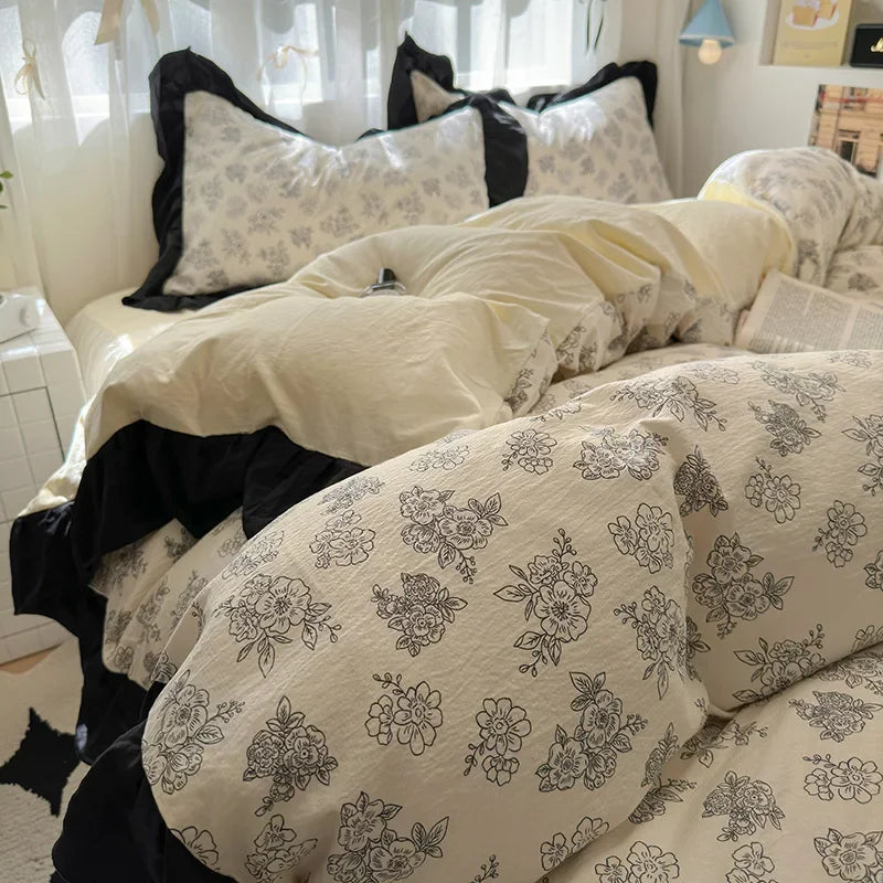 Afralia™ French Washed Cotton Princess Flower Quilt Cover Set - Spring Floral Bedding