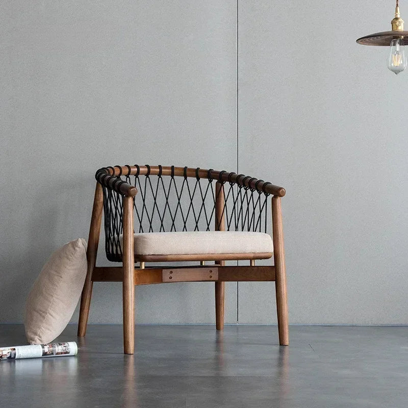 Afralia™ Nordic Style Rope-Woven Single Sofa Chair for Balcony & Bedroom