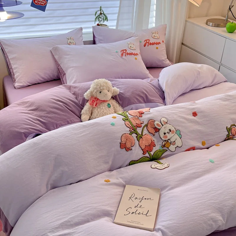 Afralia™ Cartoon Pattern Embroidered Bedding Sets: Cozy, Soft, and Breathable for Kids and Adults