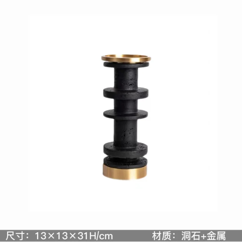 Afralia™ Marble Candle Holder with Metal Base Luxury Home Decor Beige Brown Travertine