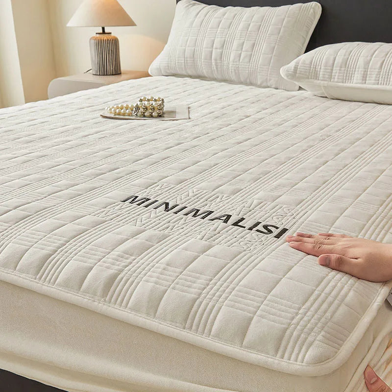 Afralia™ Luxe Velvet Embroidered Fitted Sheet: Non-Slip, Skin-Friendly, Quilted Home Decor