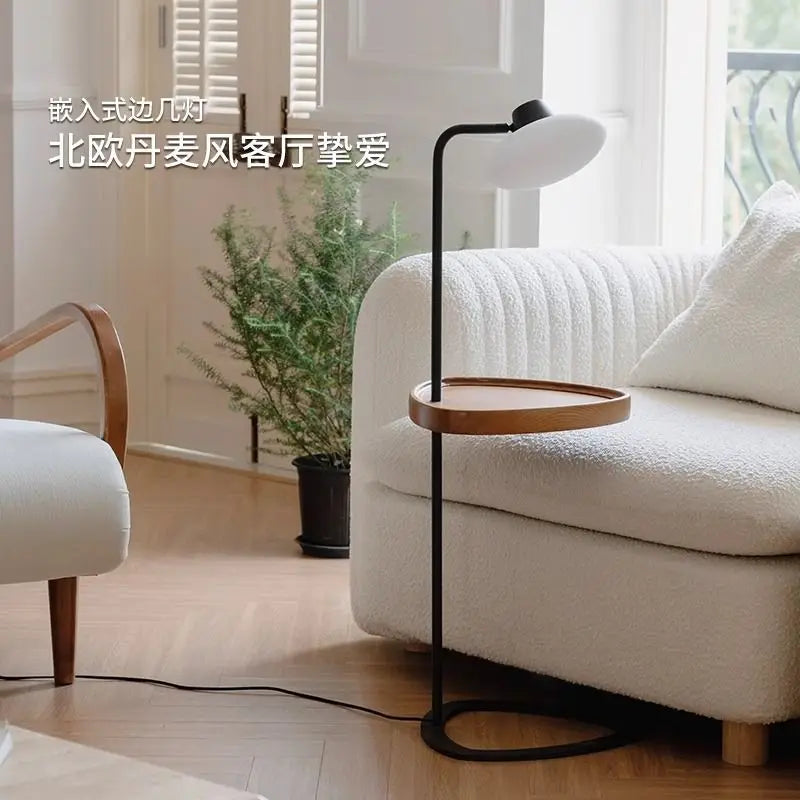 Afralia™ Solid Wood Bedroom Set: Middle-Aged Edge Sofa, Floor Lamp, Bedside Storage, Tea Table