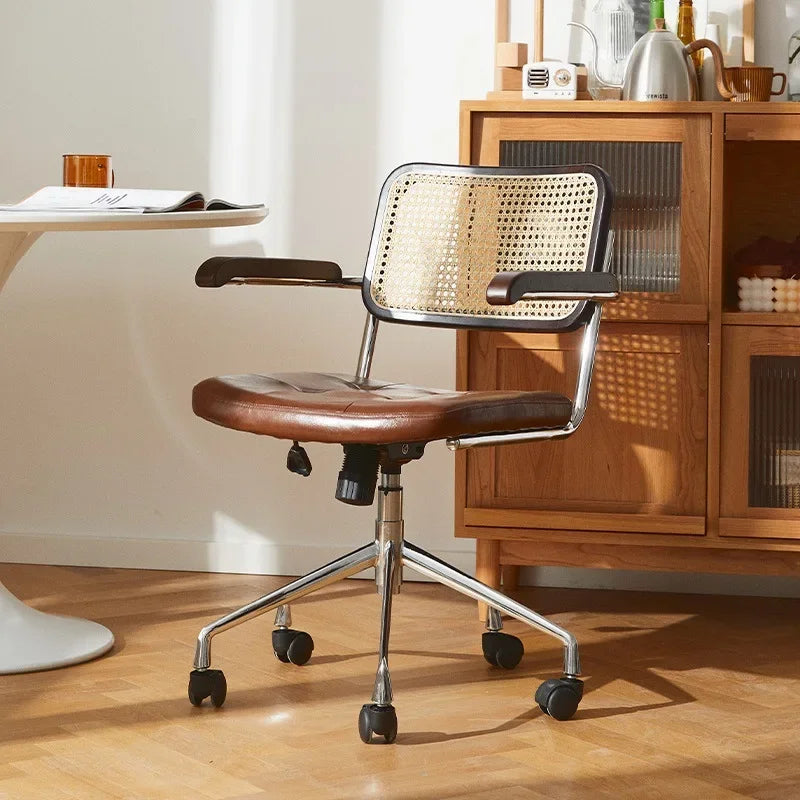 Afralia™ Rattan Swivel Office Chair: Ergonomic, Backrest, Armrest, Roller, Gaming, Executive, Home Office