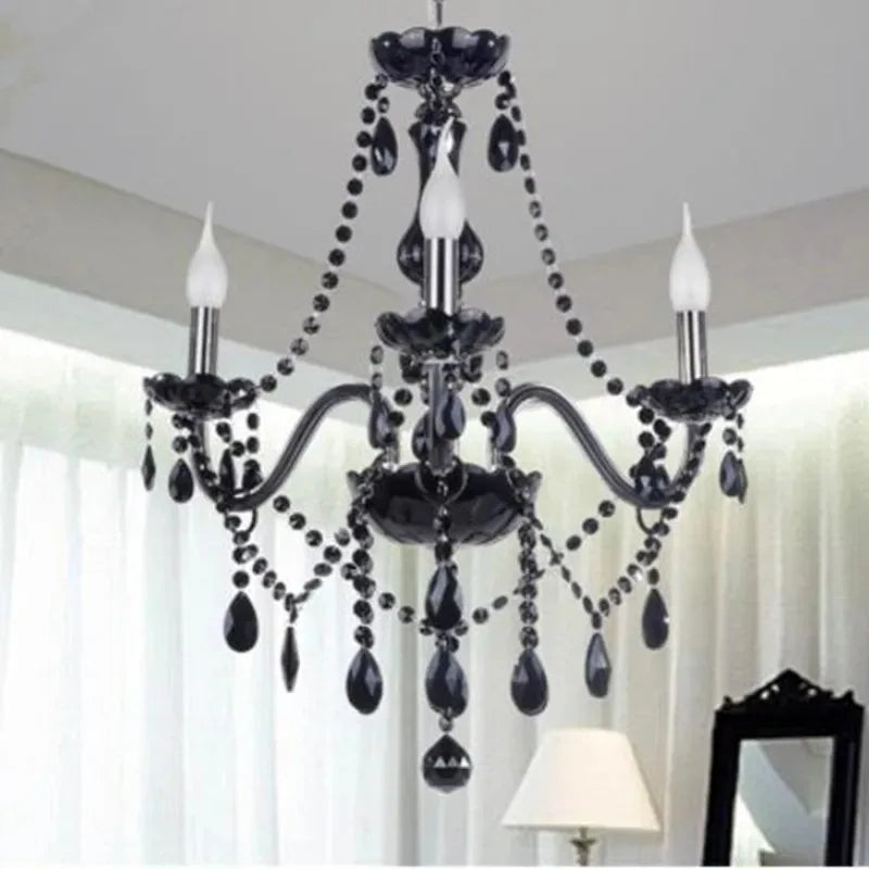 Afralia™ Modern Black Crystal Chandelier Light for Living Room Bedroom Indoor Fixture