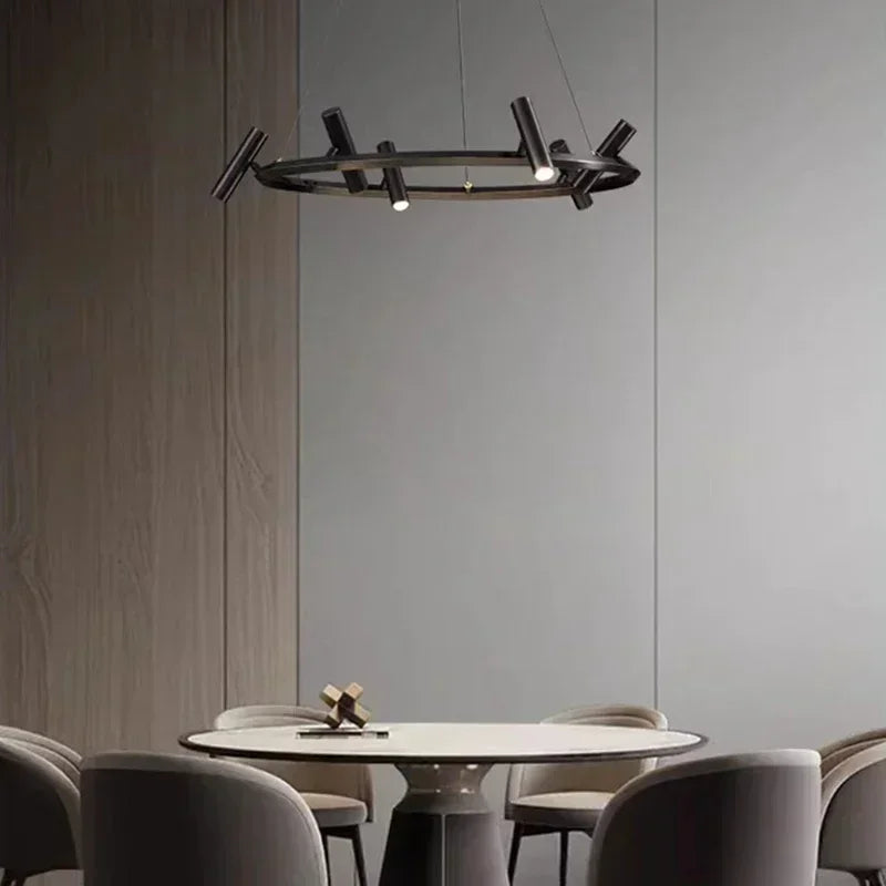 Afralia™ Black Metal Round LED Pendant Chandelier for Indoor Lighting