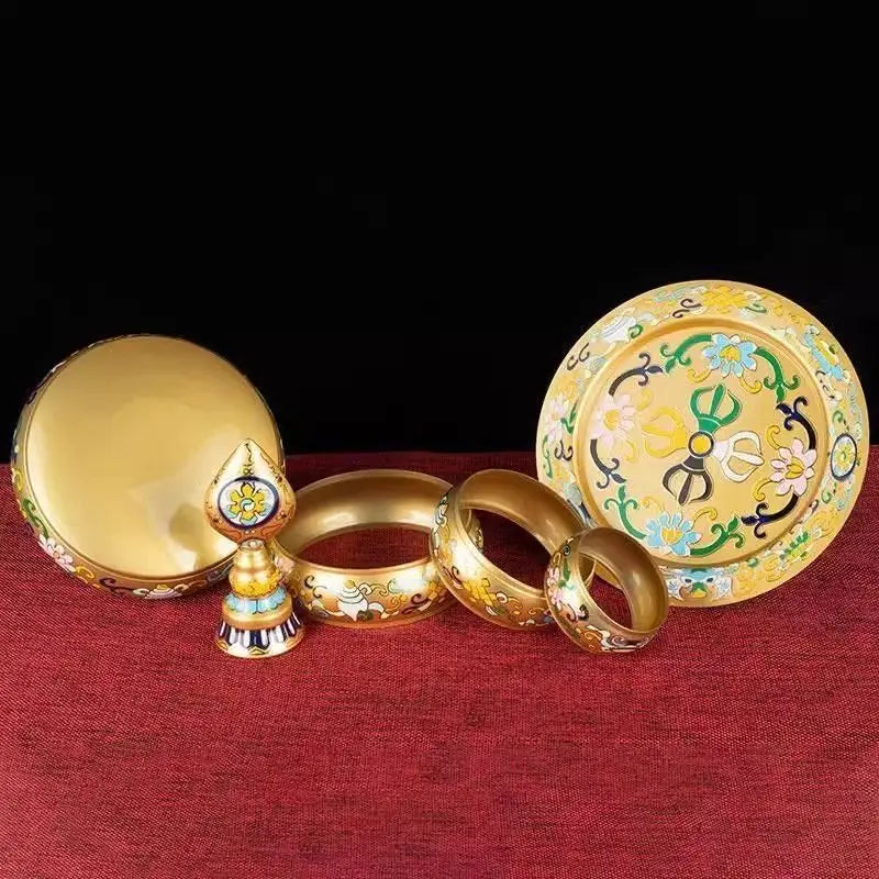 Afralia™ Cloisonné Manda Pan Eight Auspicious Tea Pan