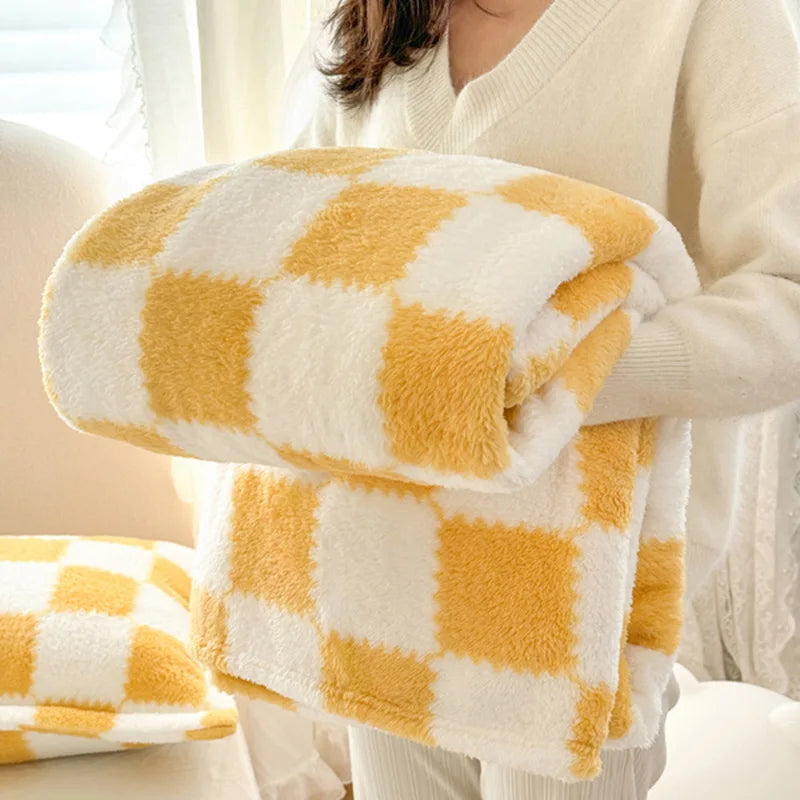 Afralia™ Nordic Grid Checkerboard Coral Fleece Blanket - All Season Sofa Cover for Adults