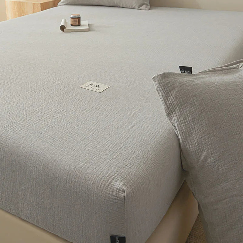 Afralia™ Cotton Fitted Sheet: Wrinkled Yarn, Nordic Comfort, All Seasons Bed Cover