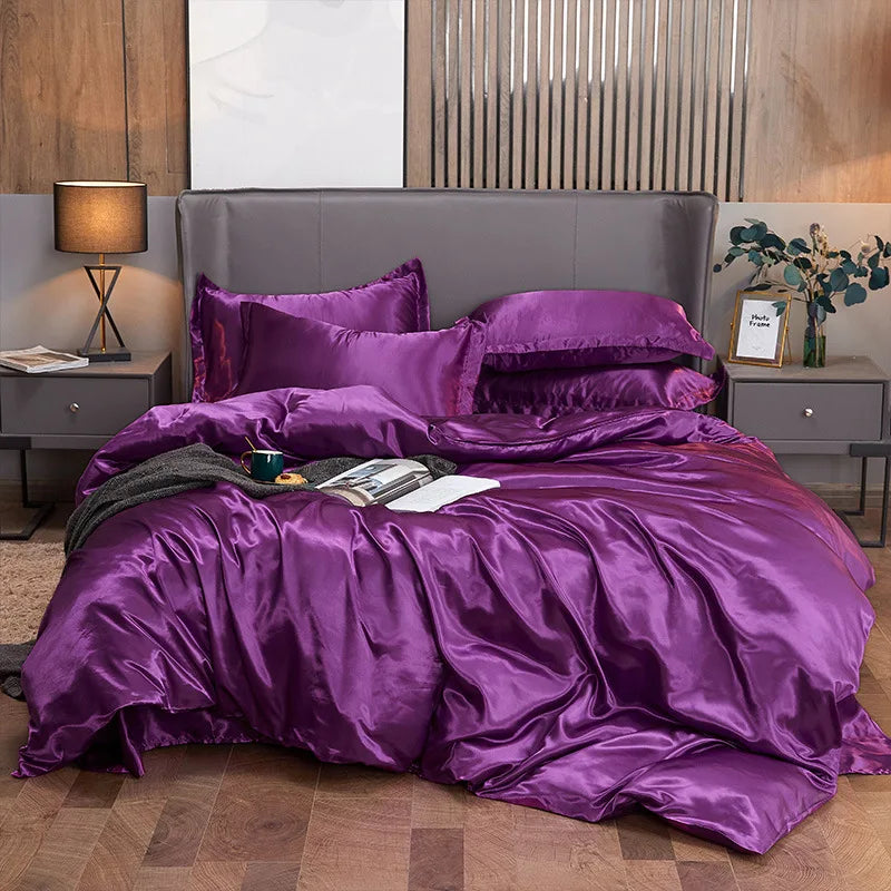 Afralia™ Solid Color Ice Rayon Cooling Bedding Set - King/Queen Size Skin-Friendly Fitted Sheet
