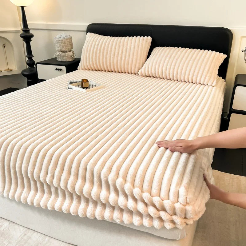 Afralia™ Winter Faux Rabbit Velvet Fitted Bed Sheet - Single Bed Cover High-Quality Thickened
