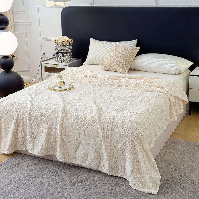 Afralia™ Jacquard Coral Velvet Sofa Cover Blanket | Soft & Warm for Spring/Autumn