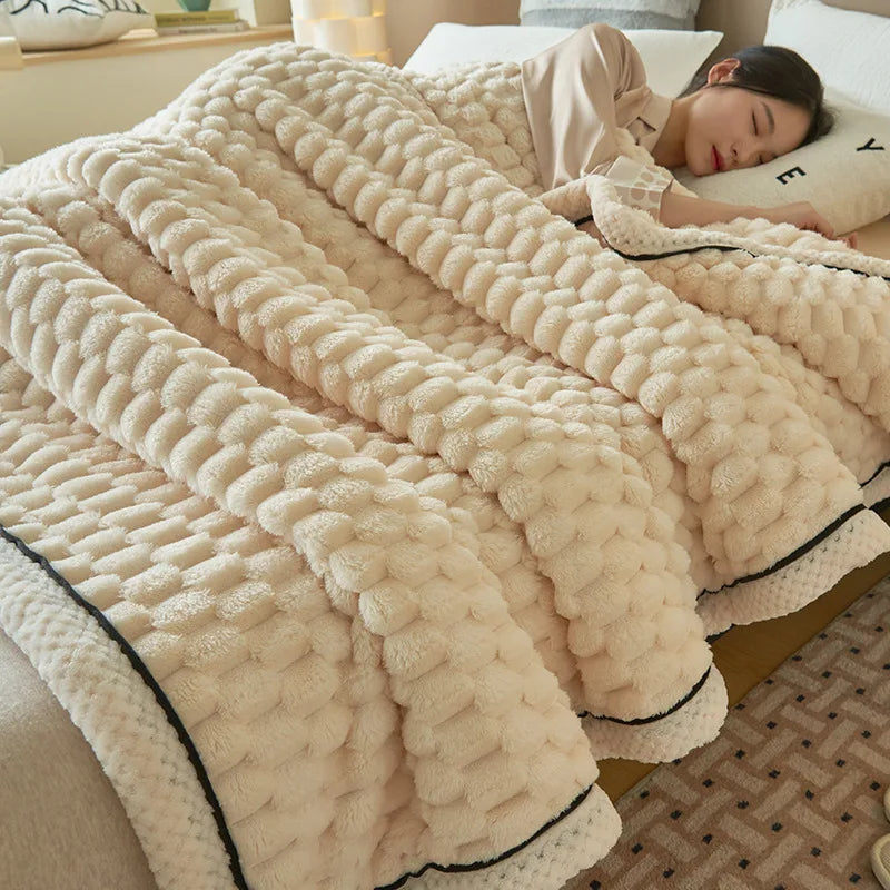 Afralia™ Double-Layer Coral Fleece Blanket: Super Soft Queen King Quilt for Winter