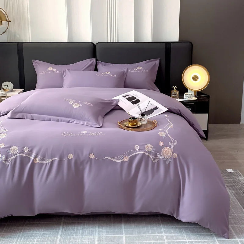 Afralia™ Luxe 100% Cotton Embroidered Bedding Set: Soft, Thick & Cozy Long Staple Comforter Kit