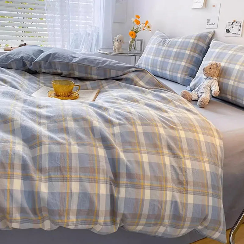 Afralia™ Cozy Plaid Duvet Cover | Simple Nordic Comforter Cover | Non-Fading Washed Cotton Bedding