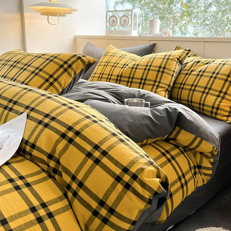 Afralia™ Striped Gird Cotton Bedding Set: Skin-Friendly & Non-Fading for All Seasons