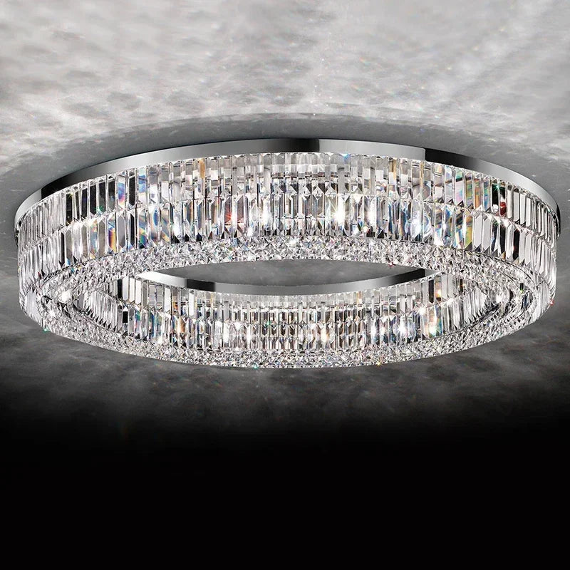 Afralia™ Modern Crystal Chandelier Chrome Stainless Steel Hanging Light Fixtures